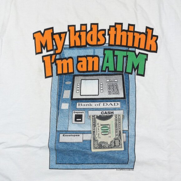 My Kids Think I'm an ATM Vintage Graphic T-Shirt Men's Medium White Funny Shirt - Picture 6 of 15
